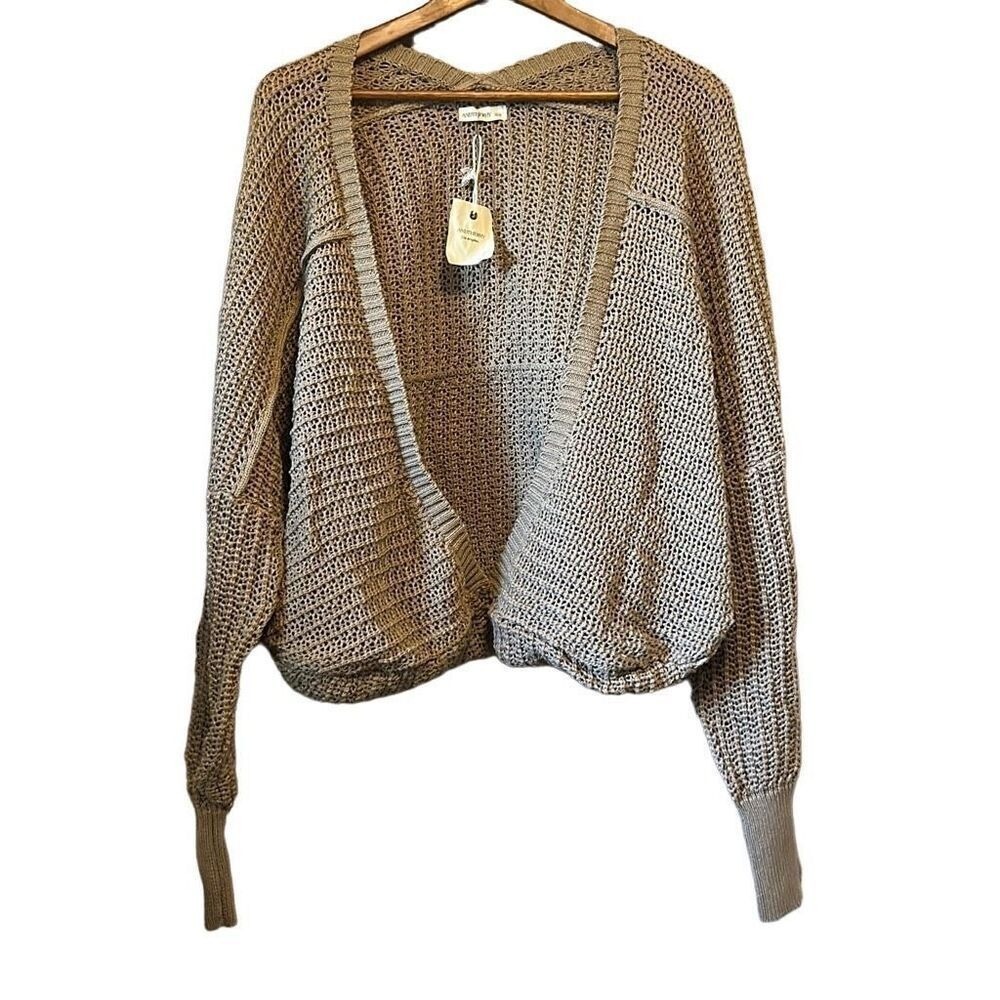 ANDTHEWHY Cardigan Sweater Womens 2X/3X Tan NWT Open Knit Oversized Relaxed Boho